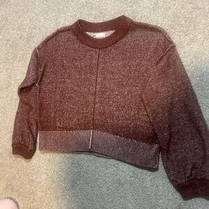 SO Burgundy Heathered Cropped Ribbed Crewneck Sweater